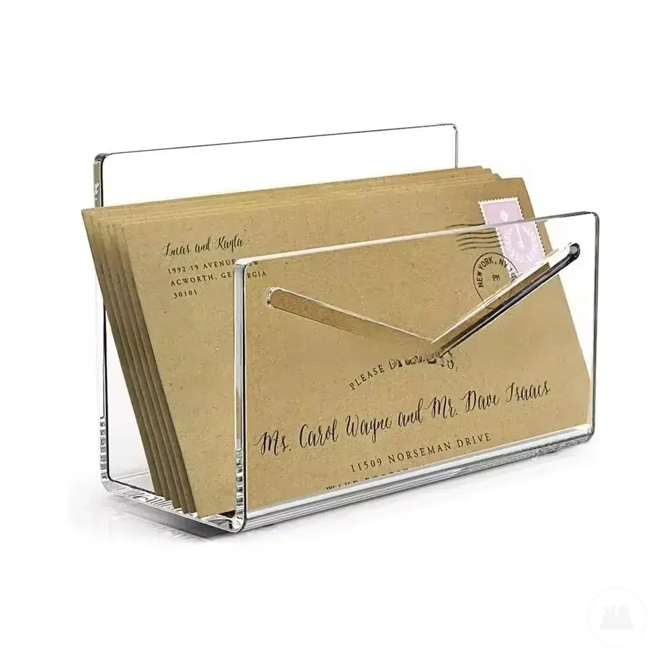 Clear acrylic letter holder for desktop mail and file storage