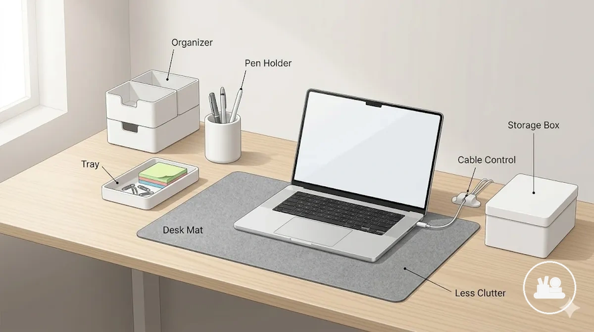 Minimal desk accessories organized for workspace clarity