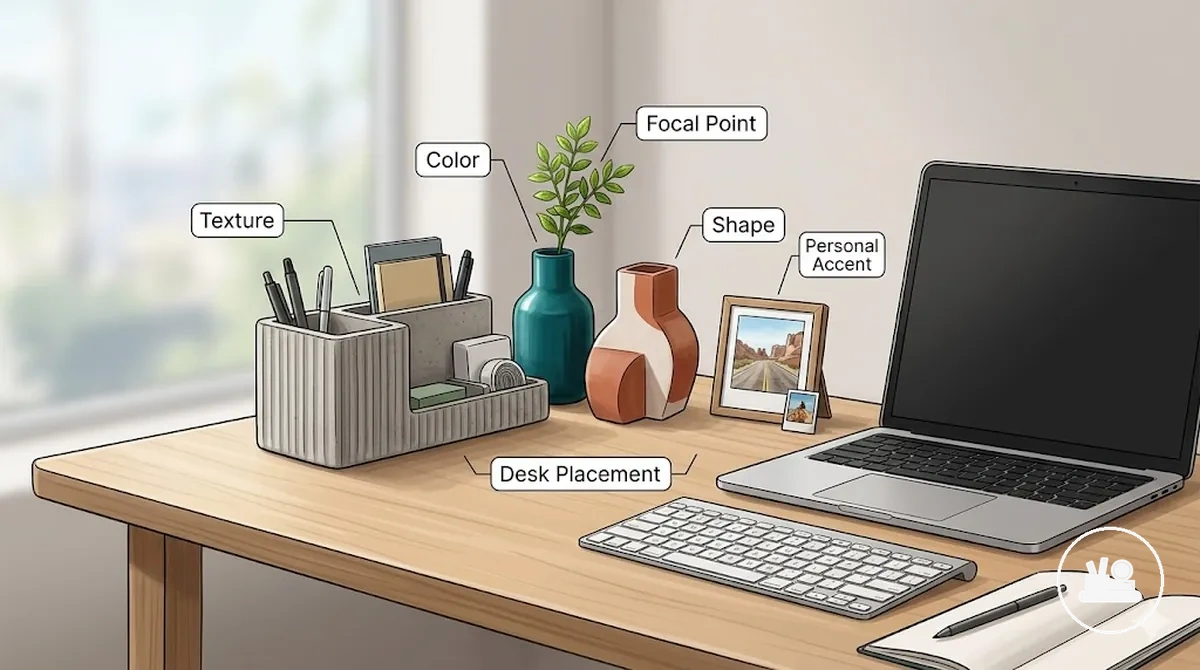 desk decor accessories adding personality with small accents, color, texture, and open workspace